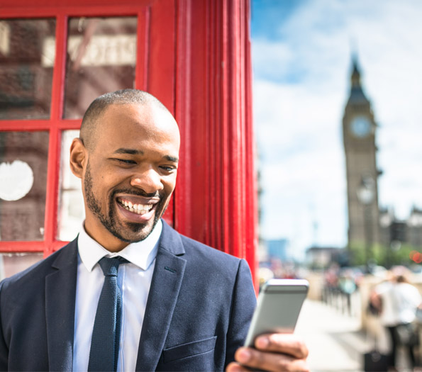 In house recruitement Expo UK | Sterling Happy guy on phone with Big Ben in background